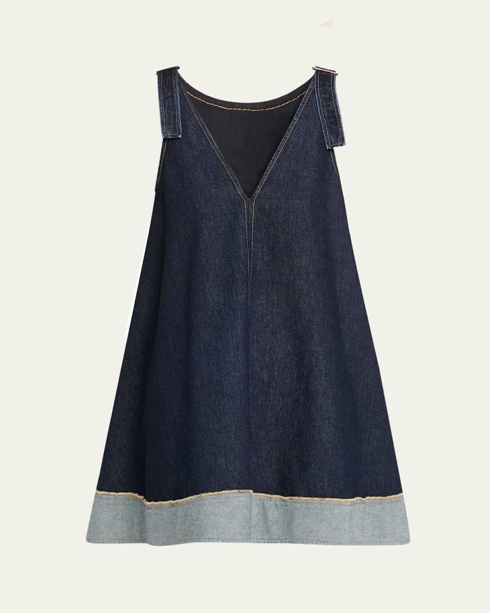 Trapeze Denim Contrast-Hem Mini Dress